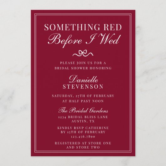 Something Red Before I Wed Valentine Bridal Shower 招待状 (正面)