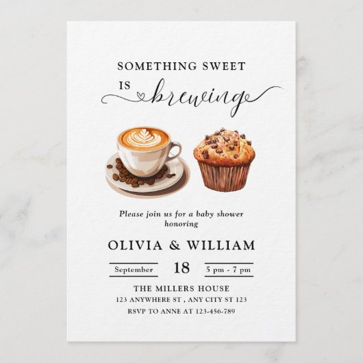 Something Sweet Is Brewing ベビーシャワー ニュートラルデザイン 招待状 (正面)