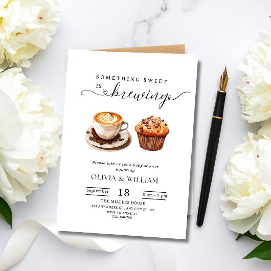 Something Sweet Is Brewing Baby Shower Neutral  招待状