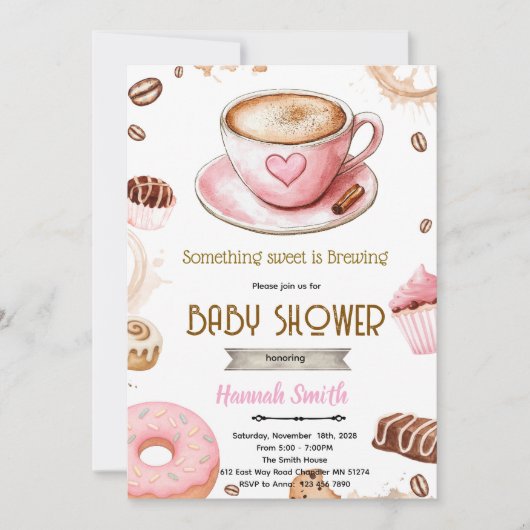 Something sweet is brewing girl shower invite 招待状 (正面)