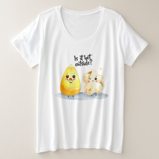 Sommer ist zu heiß, popcorn プラスサイズTシャツ (デザイン正面)
