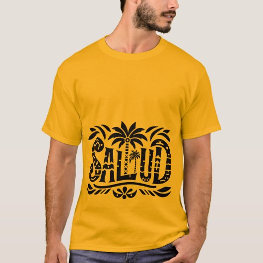 Sommer Sonne und Meer - "SALUD" - Palmendekor Tシャツ (正面)