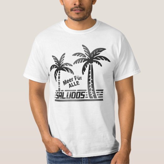 Sommer Sonne und Meer - "SALUDOS" - Palmendekor Tシャツ (正面)