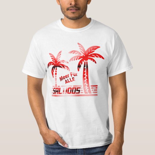Sommer Sonne und Meer - "SALUDOS" - Palmendekor Tシャツ (正面)