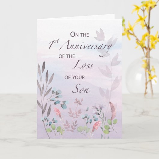 Son 1周年記念の損失の水カラー花模様 カード (黄色い花)