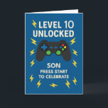Son 10th誕生日ゲームコントローラーAge 10ロック解除 カード<br><div class="desc">マイルストーンの誕生日はパワーアップに値する!このゲームをテーマにしたカードは、息子が10歳になる時に最適だ。白い文字の「レベル10アンロック」はっきりしたと、ゲームコントローラ、明るい青の背景にエネルギッシュな黄色の稲妻ボルトを付け、若いゲーマーを驚かせるように設計されている。その中で、メッセージは彼の冒険的なハートと素晴らしキャラクターを賞賛し、彼に高得点の誕生祝いを願う。</div>