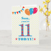Son 11誕生日Bunting Balloons Card カード (黄色い花)