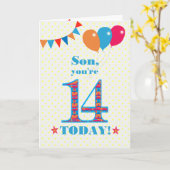 Son 14誕生日Bunting Balloons Card カード (黄色い花)