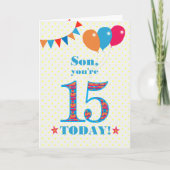 Son 15誕生日Bunting Balloons Card カード (正面)