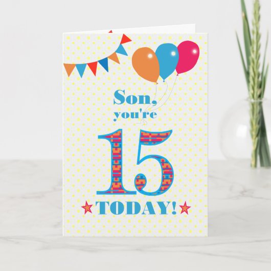 Son 15誕生日Bunting Balloons Card カード (正面)