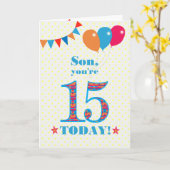 Son 15誕生日Bunting Balloons Card カード (黄色い花)