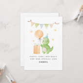 Son 1st Birthday Card Cute Watercolor Dinosaur カード (正面/裏面インサイチュ)