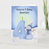 Son 4th Birthday Snowman with Snowy Four カード (正面)