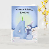 Son 4th Birthday Snowman with Snowy Four カード (黄色い花)