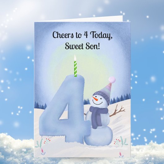 Son 4th Birthday Snowman with Snowy Four カード