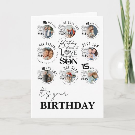 Son Birthday 8 Photo Collage Typography  カード (正面)