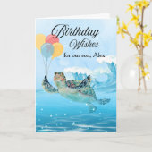 Son Birthday Wishes Add a Name Sea Turtle カード (黄色い花)