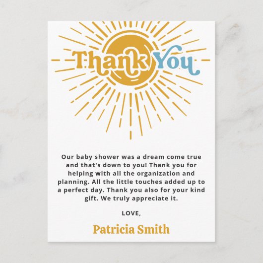 Son Boho Boy Baby Showerありがとう ポストカード (正面)