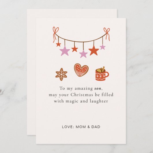 Son Christmas Card Cute Personalized シーズンカード (正面/裏面)