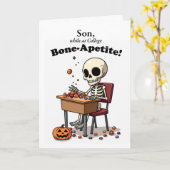 Son College Halloween Funny Skeleton Bone-Apetit カード (黄色い花)
