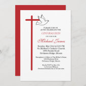 Son Confirmation Cross Dove on White 招待状 (正面/裏面)