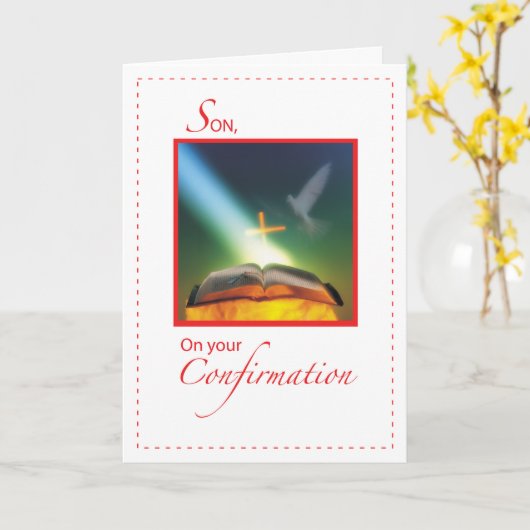 Son Confirmation Dove、Bible、Cross カード (黄色い花)
