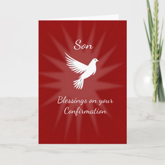 Son Confirmation Religious Red Dove Rays Design カード (正面)