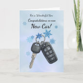 Son Congratulations on New Car Winter Snowflakes カード (正面)