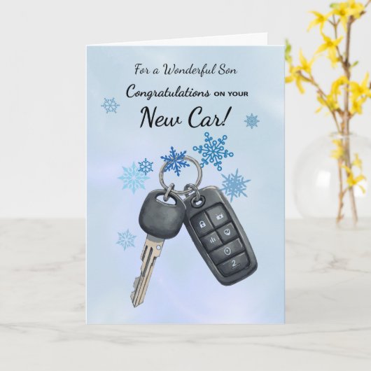 Son Congratulations on New Car Winter Snowflakes カード (黄色い花)