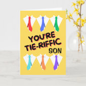 Son Father's Dayネクタイ着用のシャツとネクタイ カード (黄色い花)