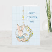 Son First Easter Cute Bunny on Flower Swing カード (正面)