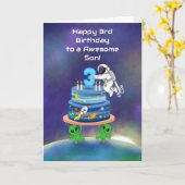 Son Happy 3rd Birthday Astronaut with Cool Aliens カード (黄色い花)