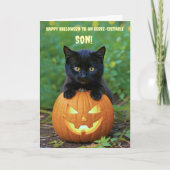 Son Happy Halloween Cute Black Cat Kitten  カード (正面)