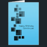 Son-in-Law抽象デザインブルー誕生日カード<br><div class="desc">義理シンプルの息子の誕生日に適したカード。青い背景の上に黒と灰色の正方形が表示されます。義理シンプルの息エレガント子にハッピーバースデーを願うカード。</div>