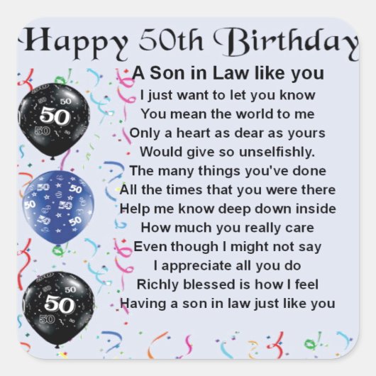 Son in Law詩 – 50誕生日デザイン スクエアシール (正面)