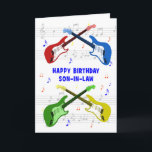 Son in Law Guitars誕生日カード カード<br><div class="desc">義理の息子のための美しい誕生日カード。背景に音階を持つエレキギターカラフルアート。ギターが多すぎるわけにはいかない。非常にギタカッコいいーの誕生日カー祝ド、このミュージカル楽器のエネルギーと純粋なおもしろい。ギタリストや音楽愛好家のための完璧な誕生日カード。</div>