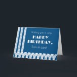 Son in Law's誕生日アールデコパターン シーズンカード<br><div class="desc">ダークブルーのアールデコ模様が白い義理の息子のためのシックなバースデーカード与えは、ヴィンテージ感じだ。アールデコフォントでも表紙挨拶は、「義理の息子のハッピーバースデーを願う!」である。内部メッセージを簡単にカスタマイズできる。</div>