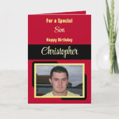 Son name photo red yellow birthday(赤い黄色の誕生日) カード (正面)