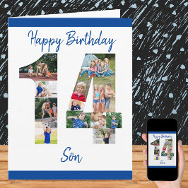 Son Number 14 Photo Collage Big 14誕生日カード カード