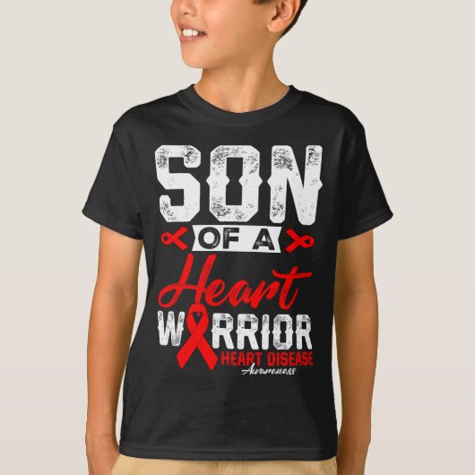 Son Of A Heart Warrior Heart Disease Red Ribbon Me Tシャツ (正面)