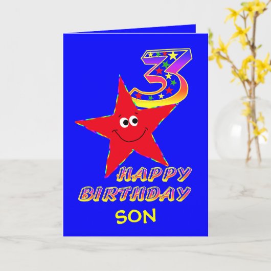 Son Red Star第3誕生日カード カード (黄色い花)