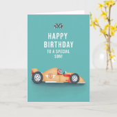 Son Sportyレーシングカー誕生日カード カード (黄色い花)