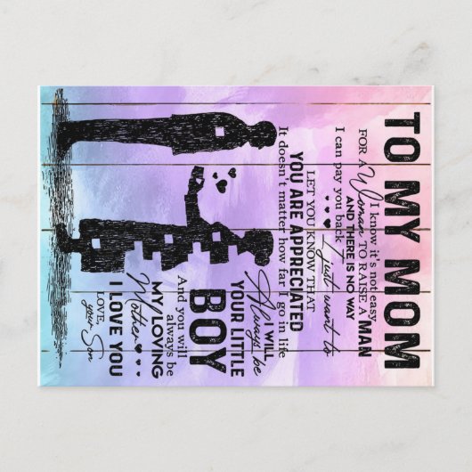 Son To My Mom Letter, Mother Birthday Gift 案内ポストカード (正面)