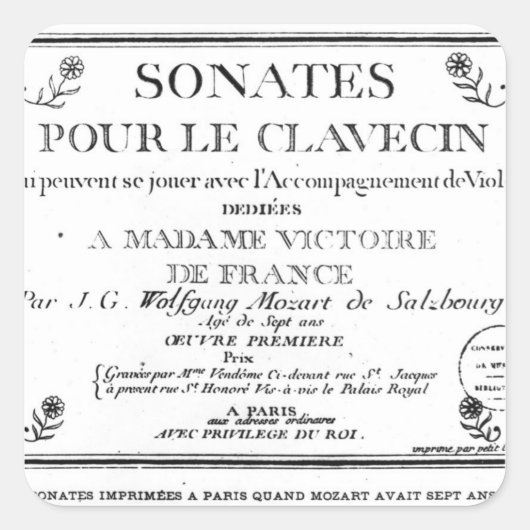 「Sonates pour le clavecin」のタイトルページ スクエアシール (正面)