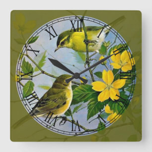 Song Birds'遊's in Treeファインアートローマ数字 スクエア壁時計