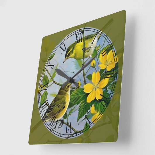 Song Birds'遊's in Treeファインアートローマ数字 スクエア壁時計 (傾斜)