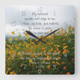 Song of Solomon 2:10-12, Bible Verse，花 スクエア壁時計