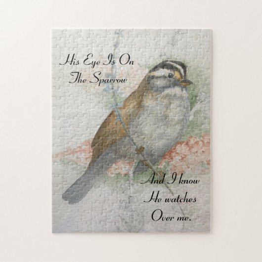 Song Sparrow He Watches Over Me Bible Quote ジグソーパズル (縦)