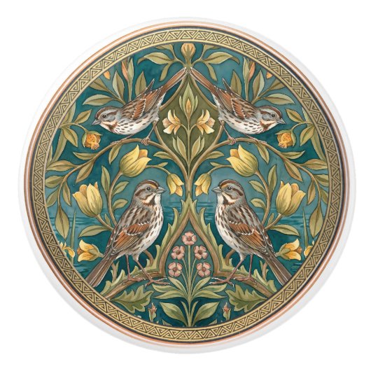 Song Sparrows Bird Ceramic Pull Knob セラミックノブ (正面)