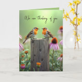 Songbirds On a Fence Post Thinking of You カード (黄色い花)